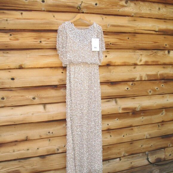 MAC DUGGAL 14523 Beige Beaded Mesh Cape Gown - Picture 6 of 13